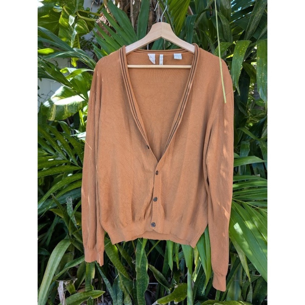 Men's Brown Cardigan Sweater M Axis Preppy Silk Cotton classic grandpacore knit